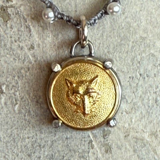 Little Lovely Gilded Fox Mask Button Necklace