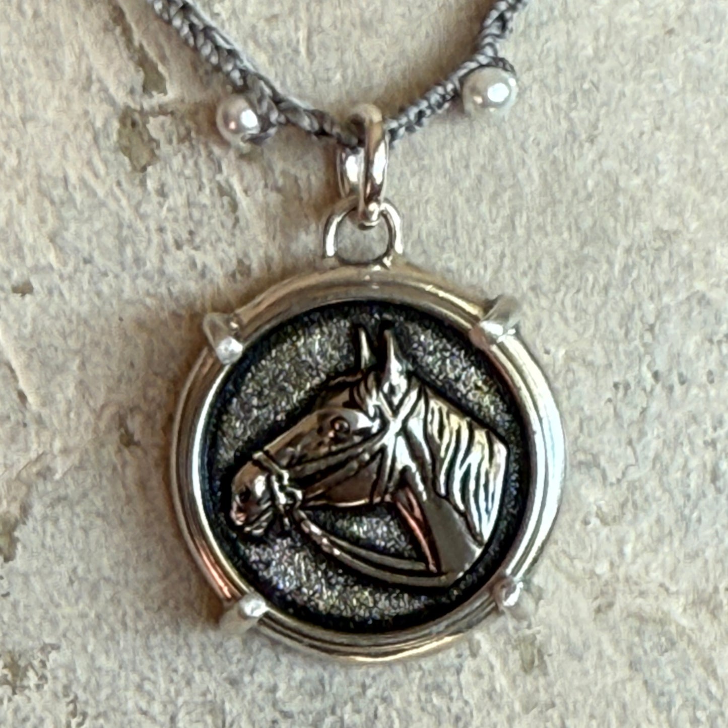 Silver Horse Head Button Necklace