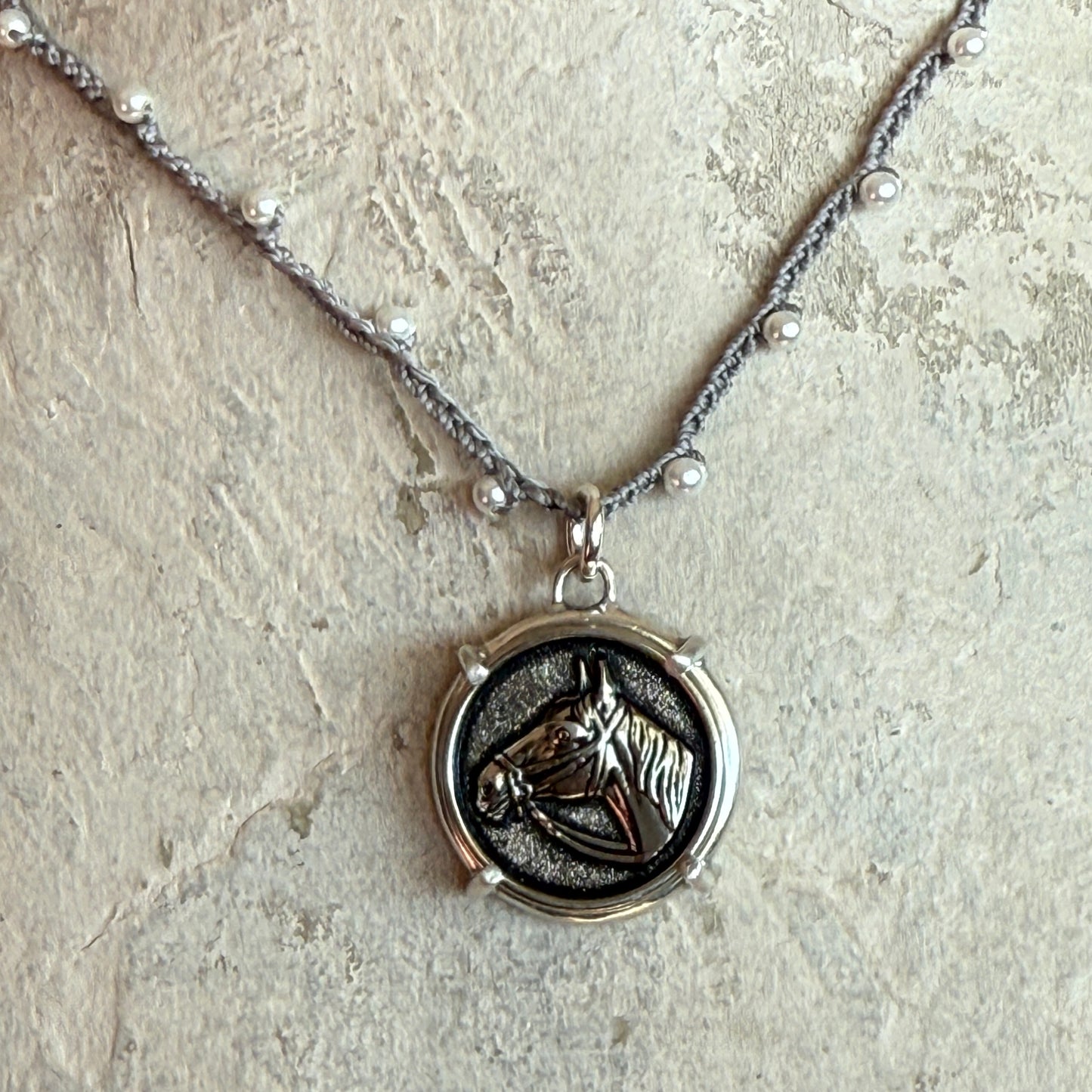 Silver Horse Head Button Necklace