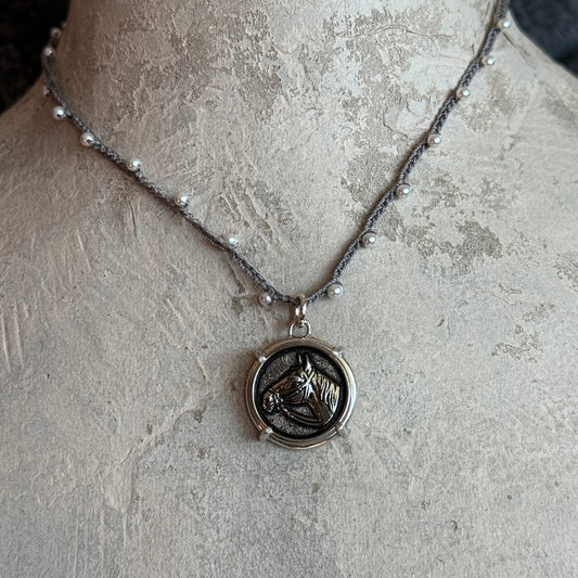 Silver Horse Head Button Necklace