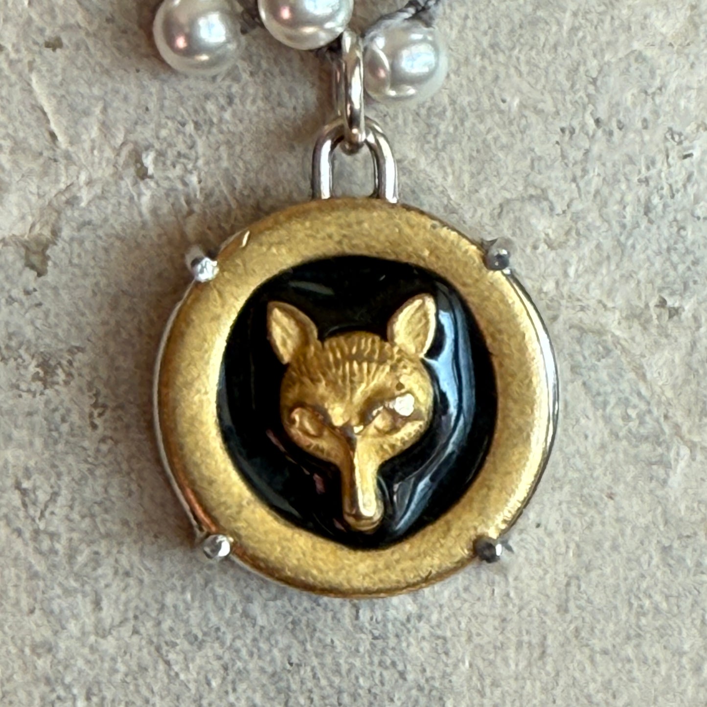 Gilded Fox Mask Enamel Button Necklace