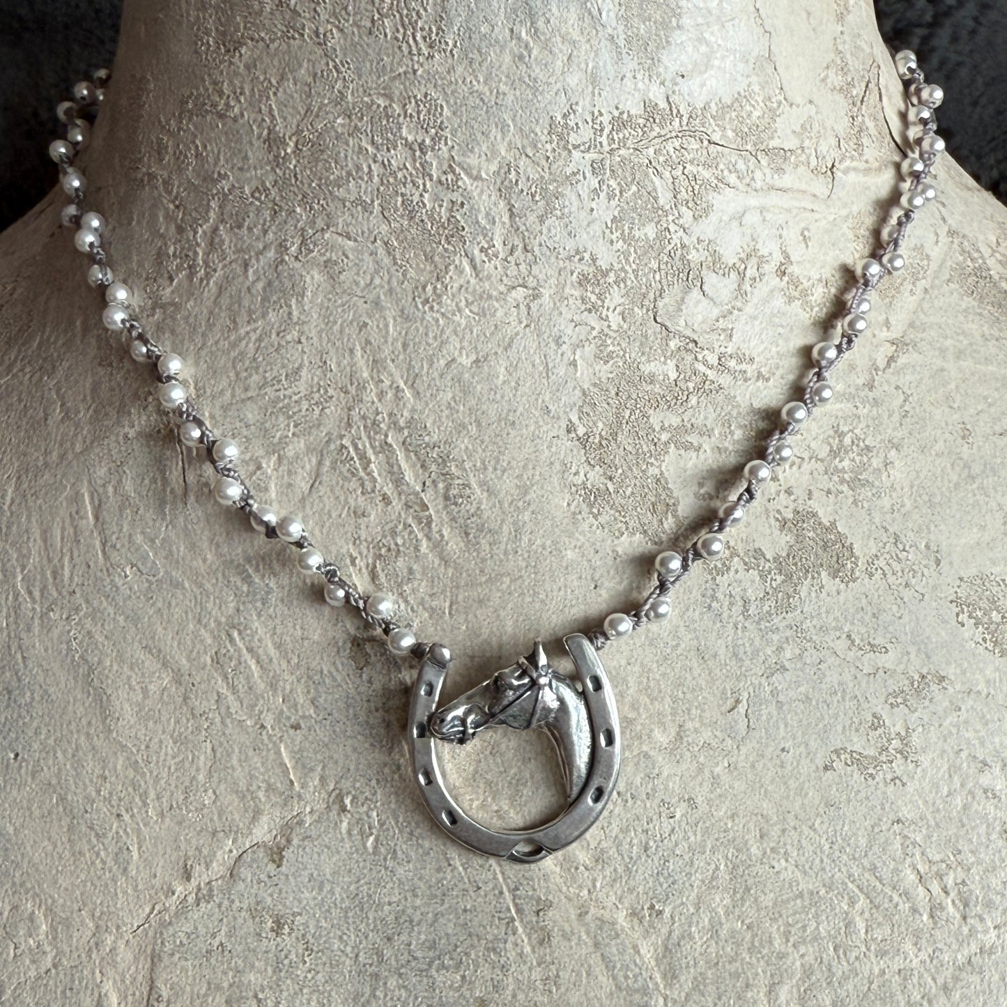 Sterling Silver Horse Head and Horseshoe Necklace