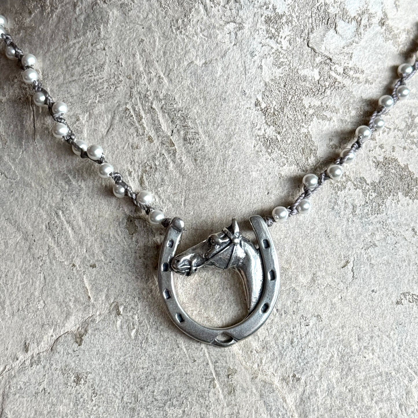 Sterling Silver Horse Head and Horseshoe Necklace