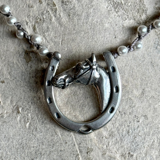 Sterling Silver Horse Head and Horseshoe Necklace