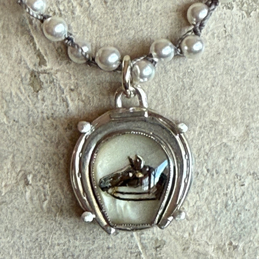 Intaglio Hunter and Horseshoe Button Necklace