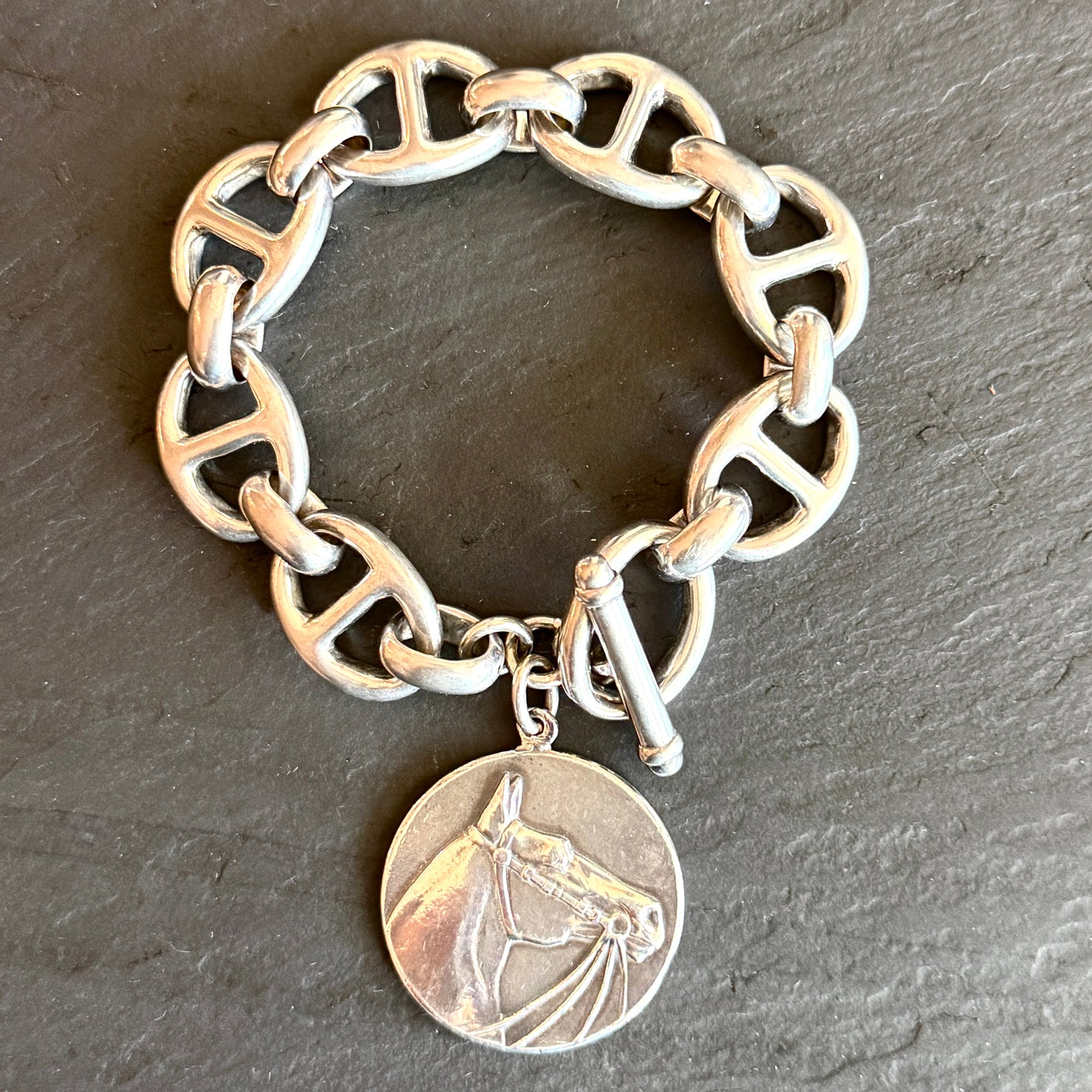 1930 Horse Show Medal on Sterling Mariner's Link Bracelet