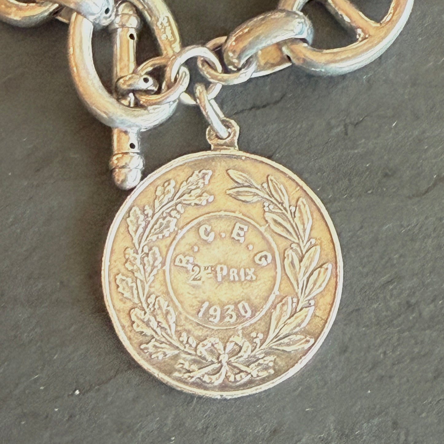 1930 Horse Show Medal on Sterling Mariner's Link Bracelet