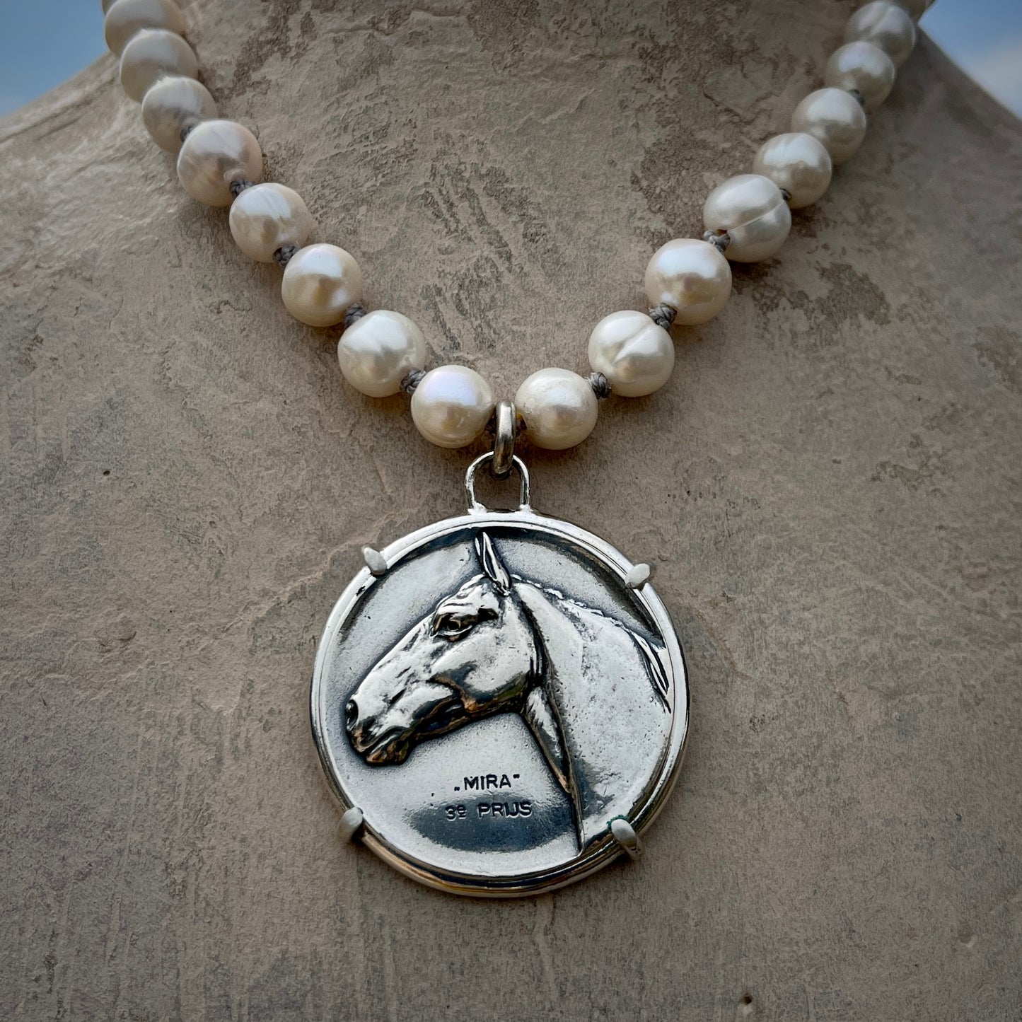 Warmblood Medal on White Pearl Necklace