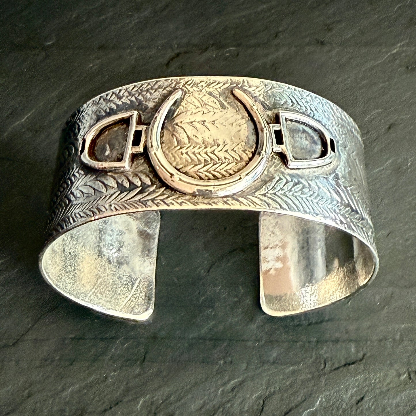 Sterling Horseshoe and Stirrup Cuff Bracelet