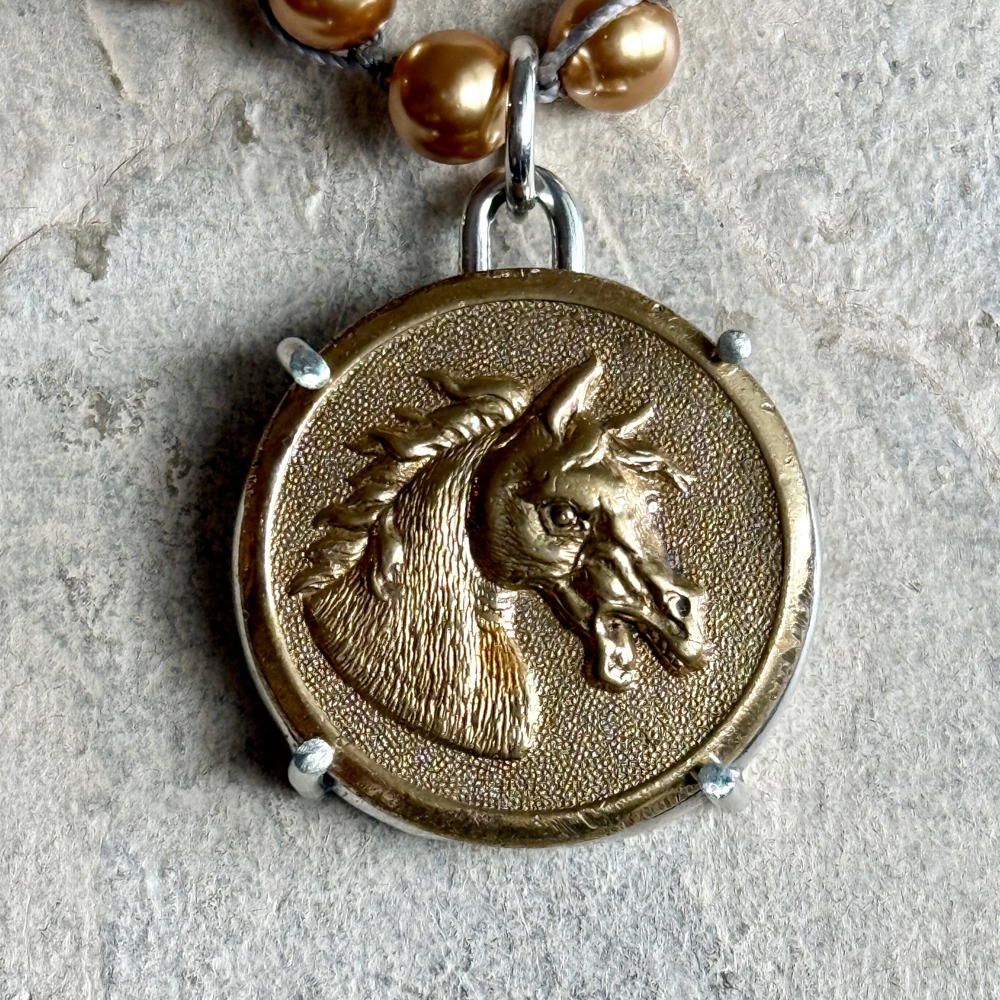 Brass Baroque Horse Button Necklace