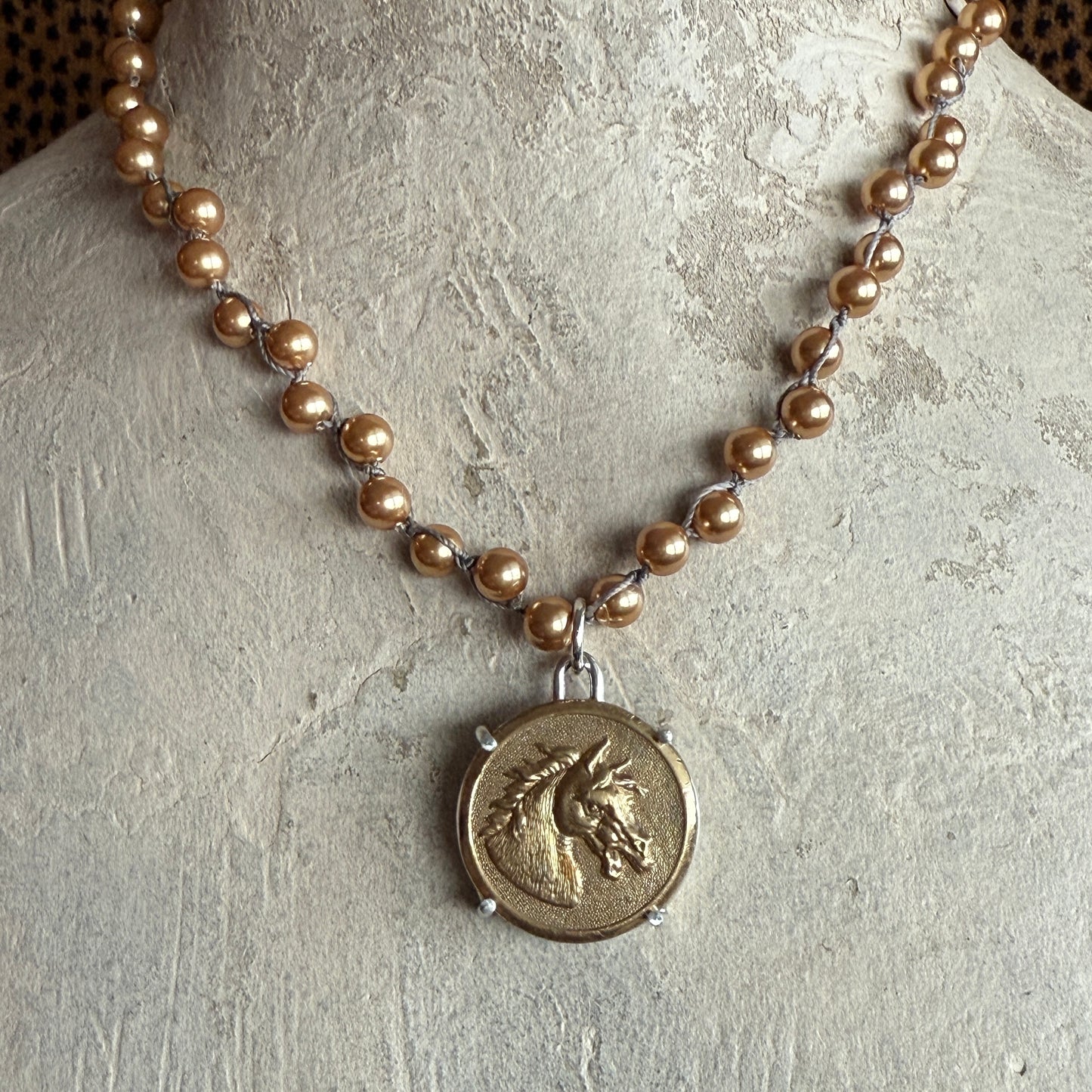 Brass Baroque Horse Button Necklace