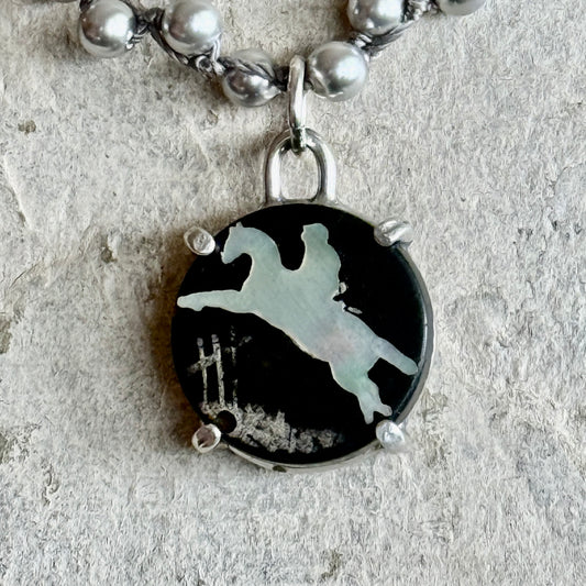 Small Mother-of-Pearl Jumping Horse Button Necklace