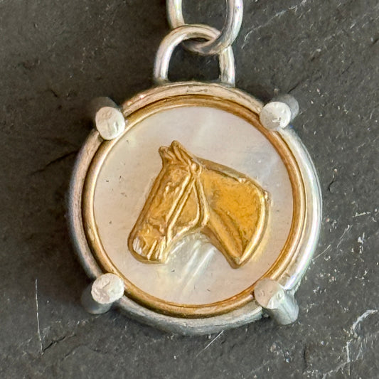 Little Lovely Horse Head on Mother of Pearl  Button Necklace