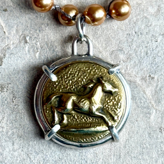 Classical Galloping Horse Button Necklace