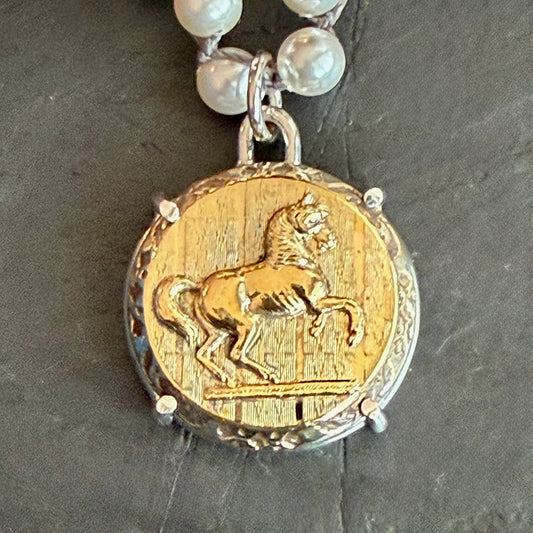 Classical Rearing Horse Button Necklace