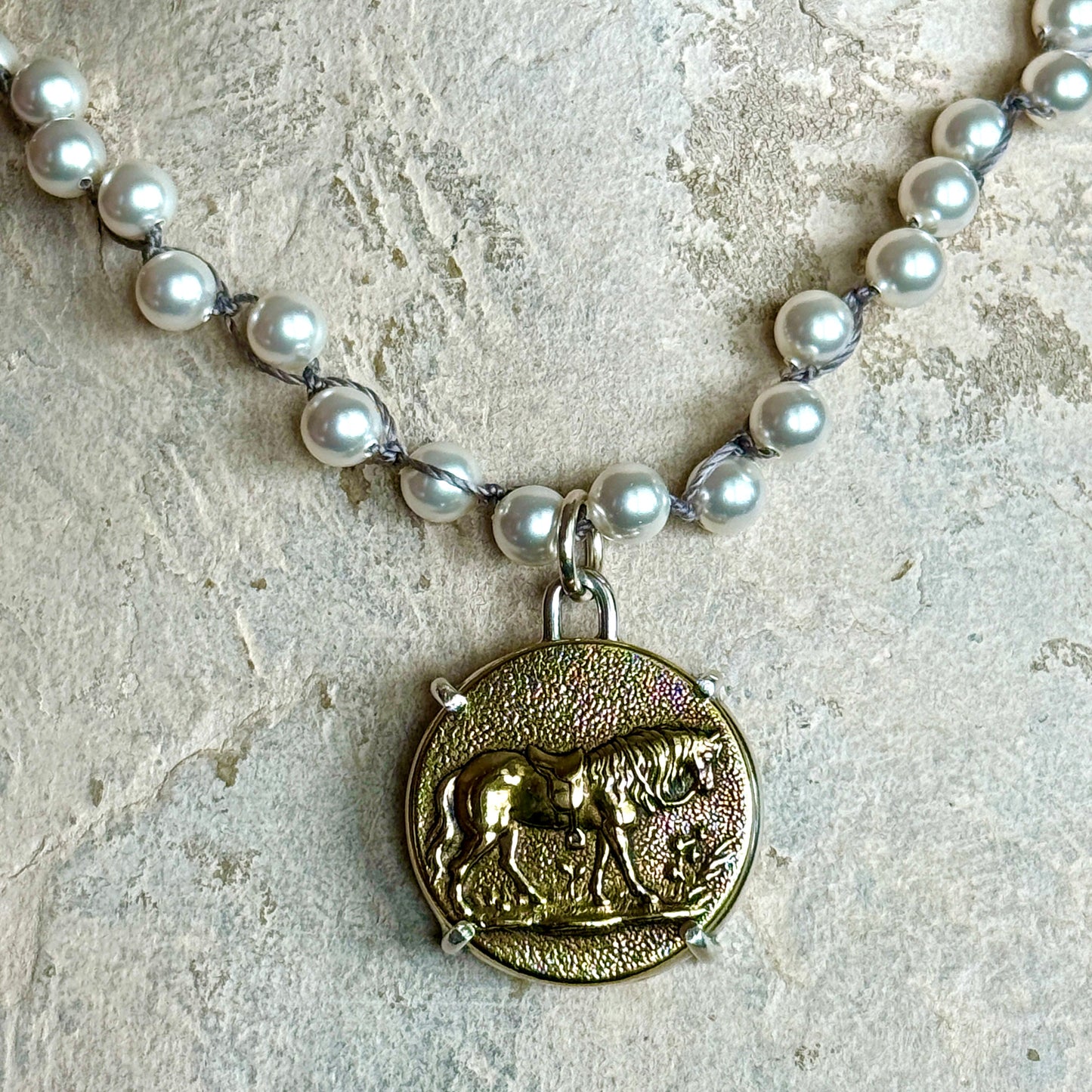 Classical Fell Pony Horse Button Necklace