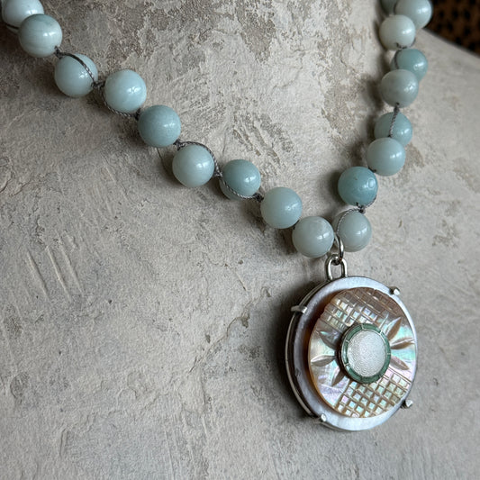 Gorgeous Large Mother-of-Pearl and Guilloche' Button Necklace