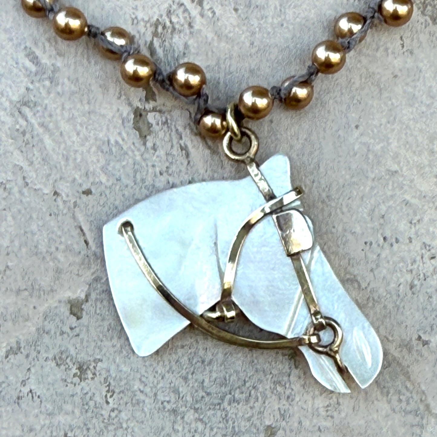 Mother-of-Pearl Horse Head on Gold Pearl Necklace