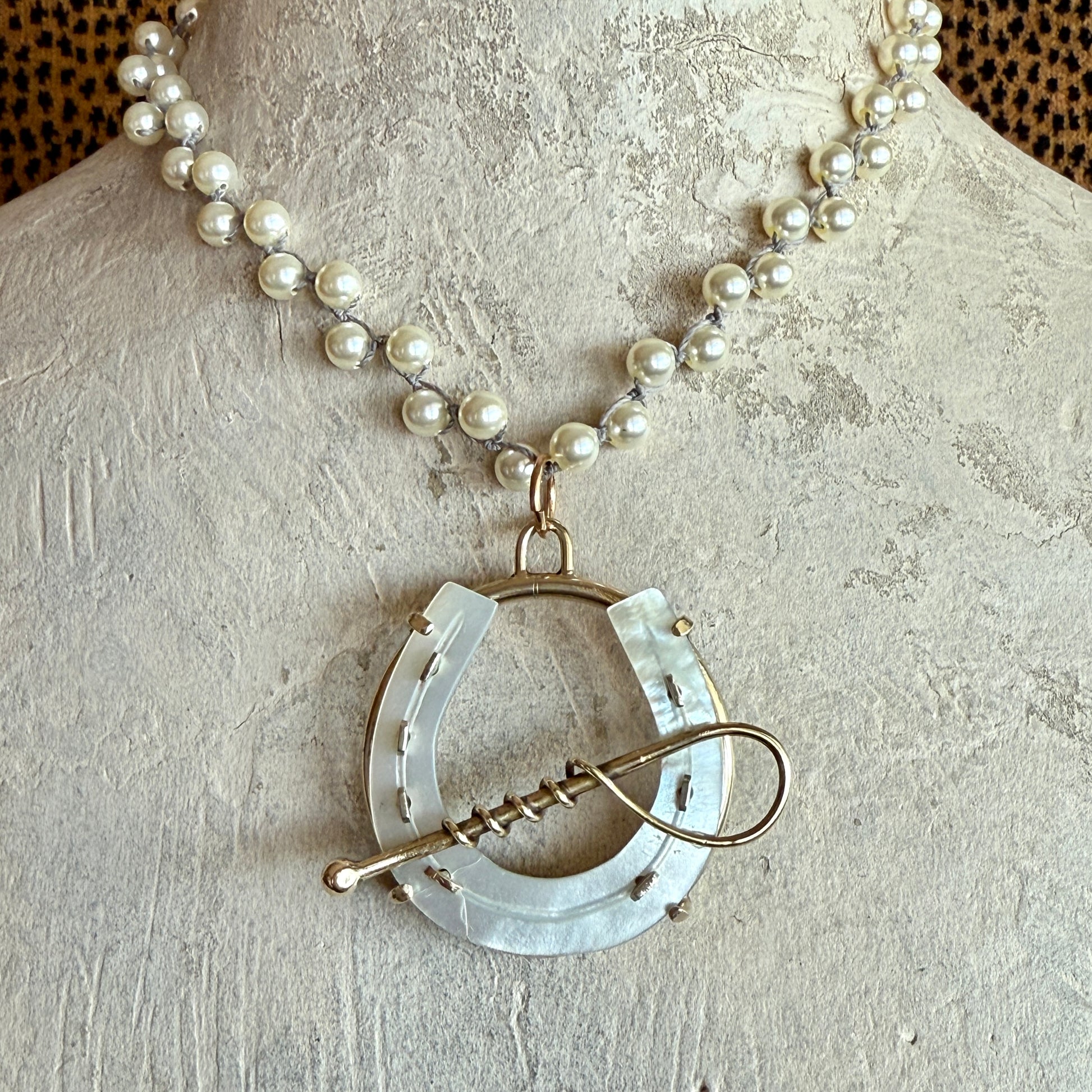 Large Lucky Mother-of-a-Pearl Horseshoe Necklace