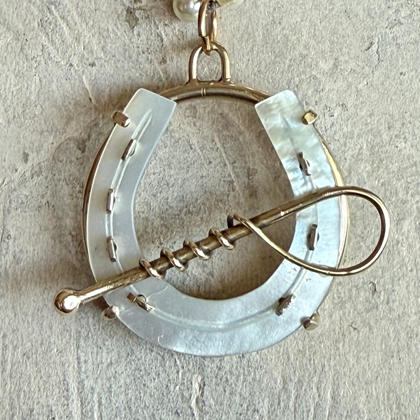 Large Lucky Mother-of-a-Pearl Horseshoe Necklace