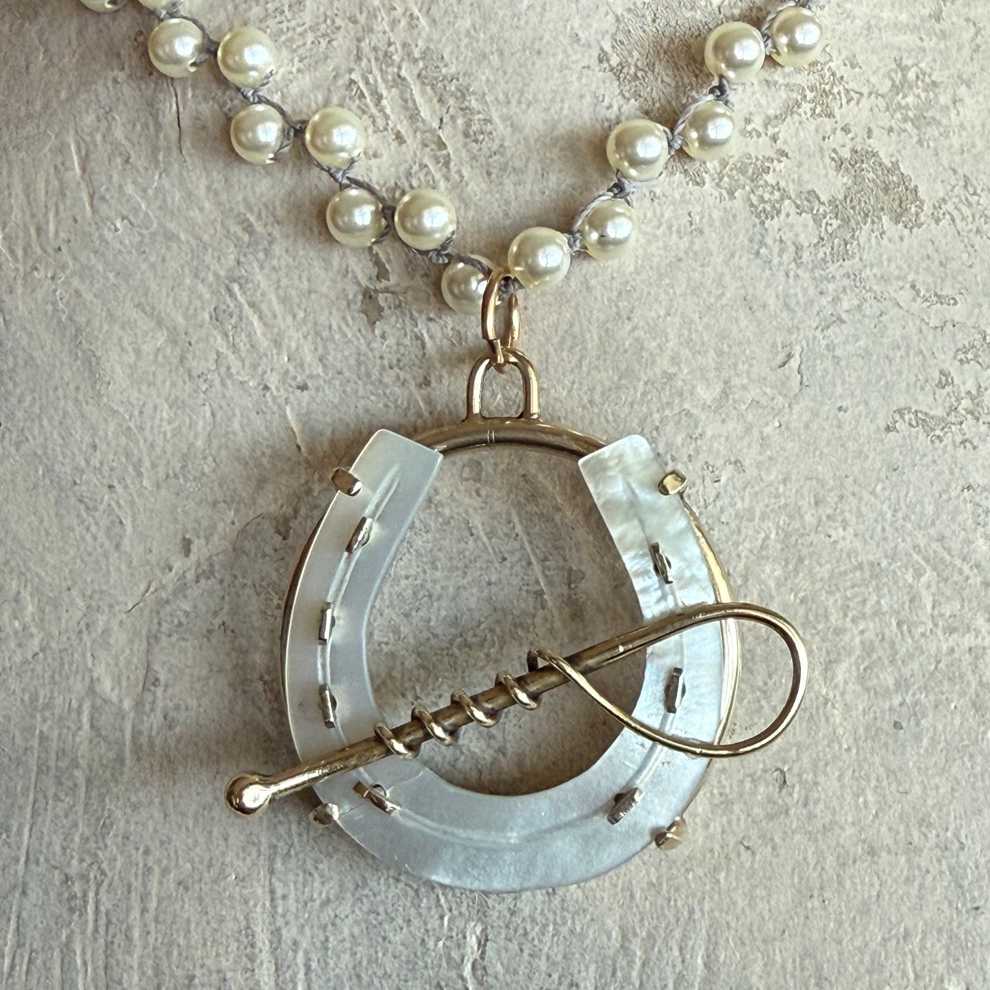 Large Lucky Mother-of-a-Pearl Horseshoe Necklace