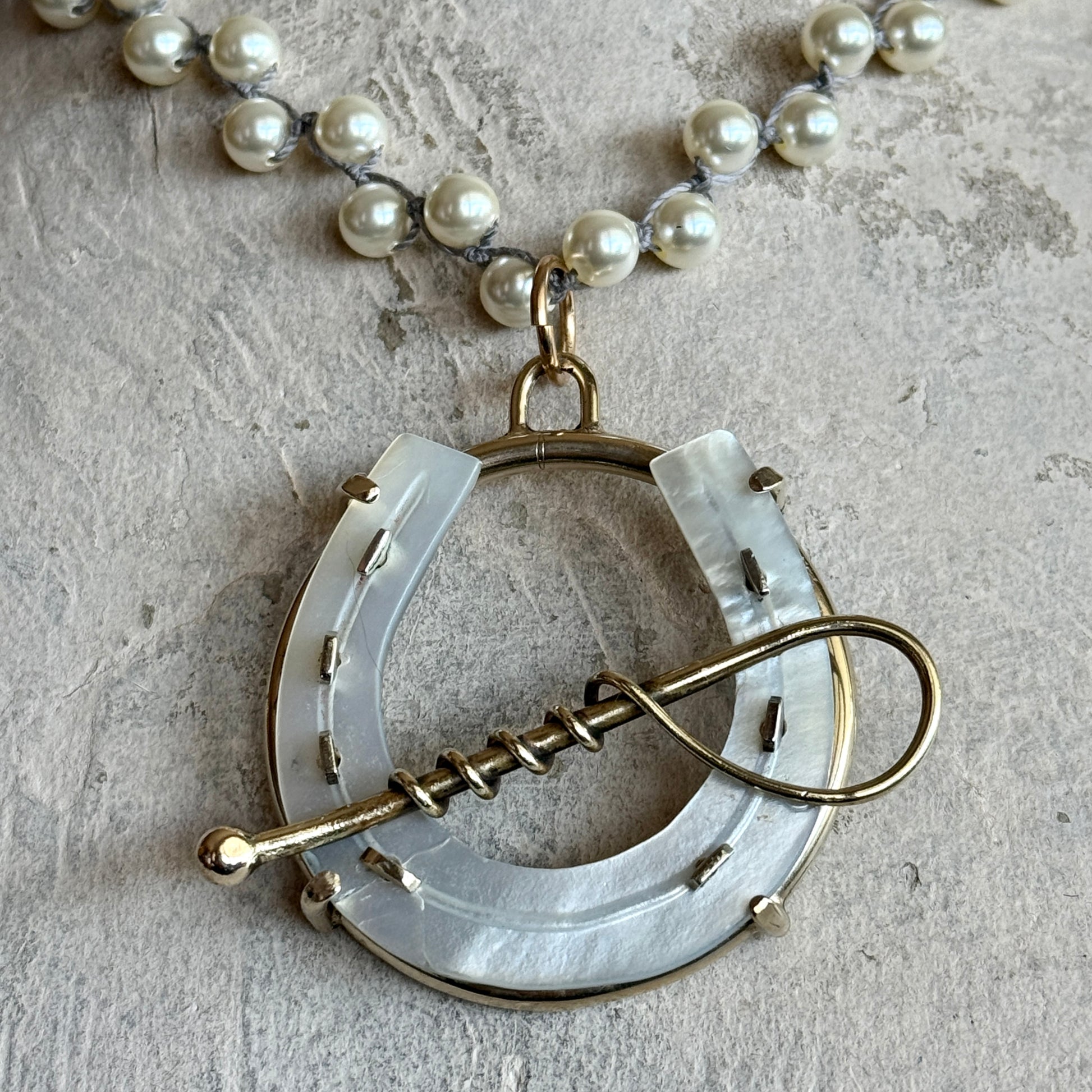 Large Lucky Mother-of-a-Pearl Horseshoe Necklace