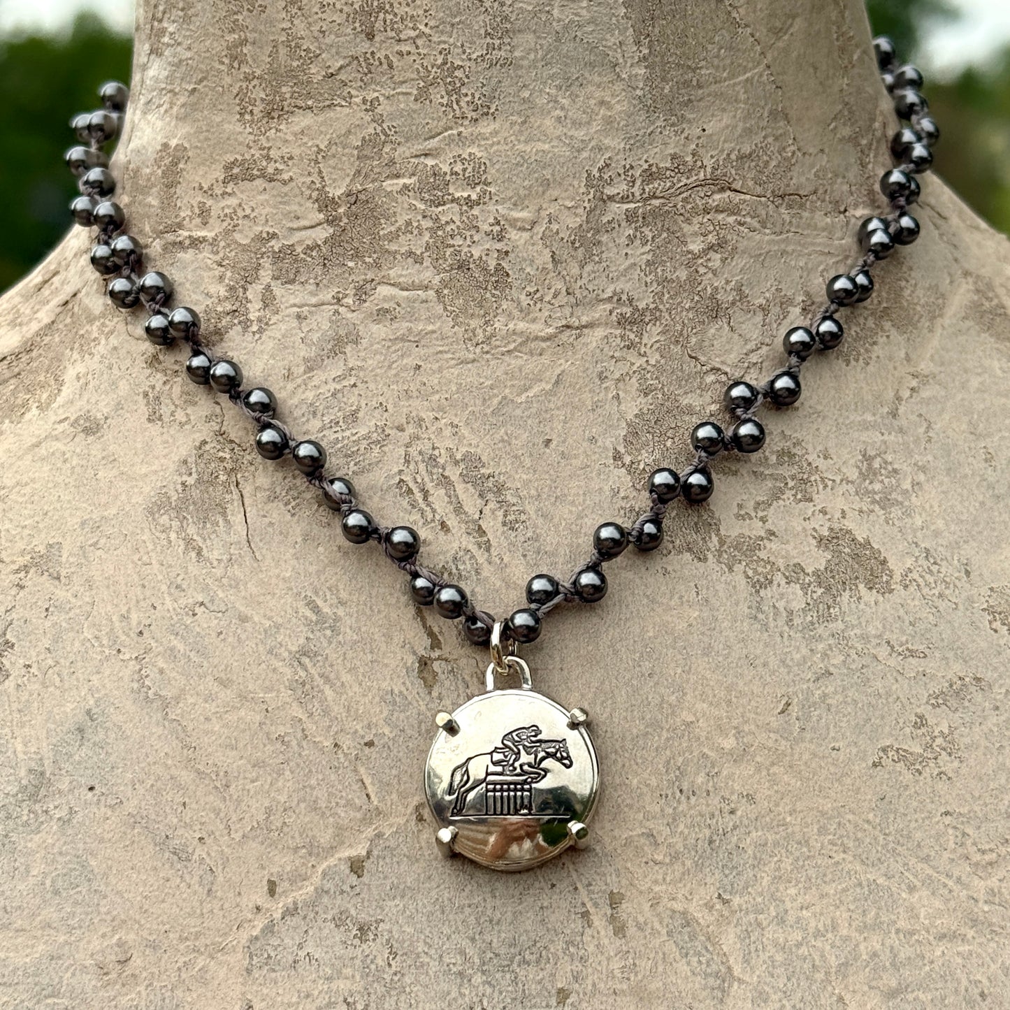 Sterling Eventing Horse Button Necklace