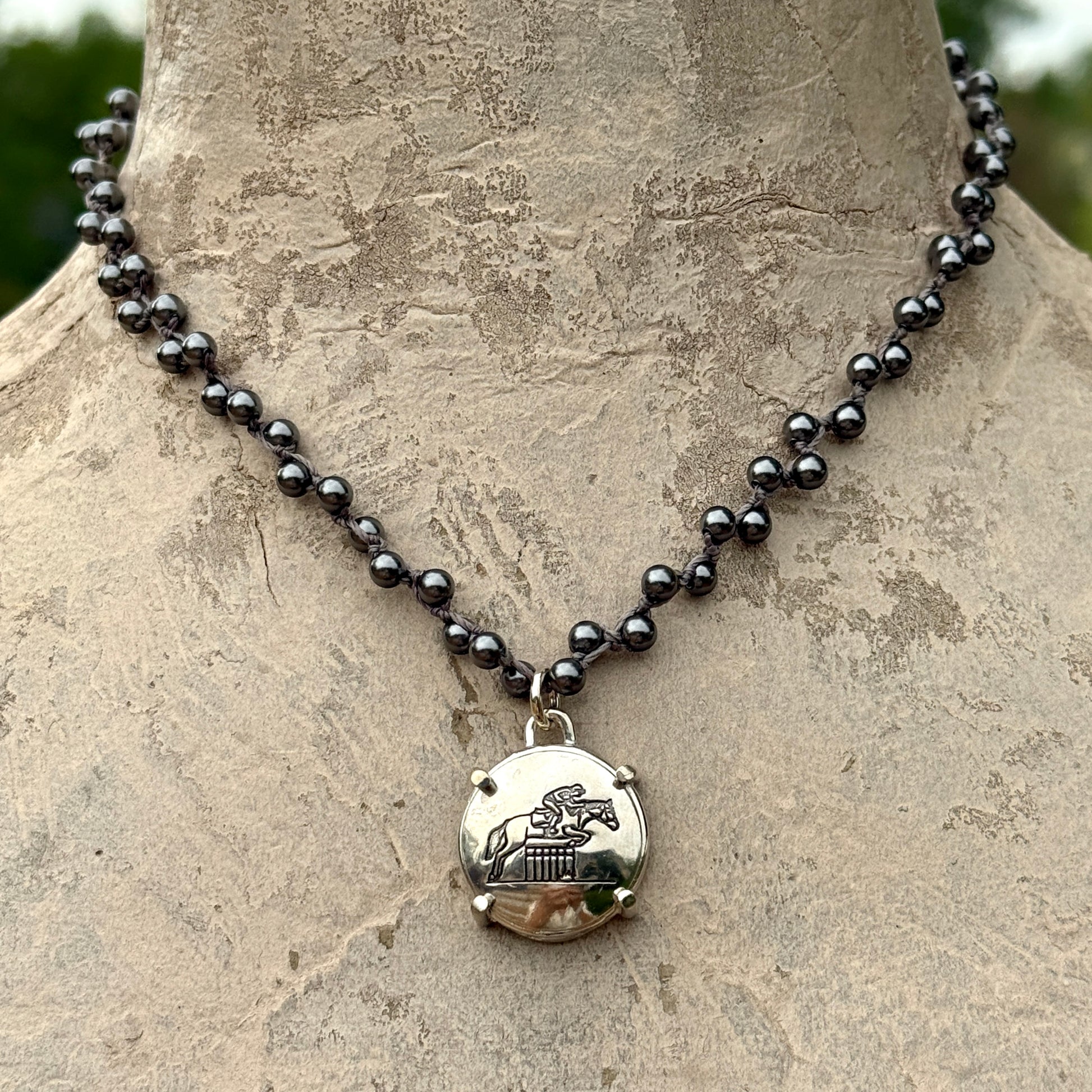 Sterling Eventing Horse Button Necklace
