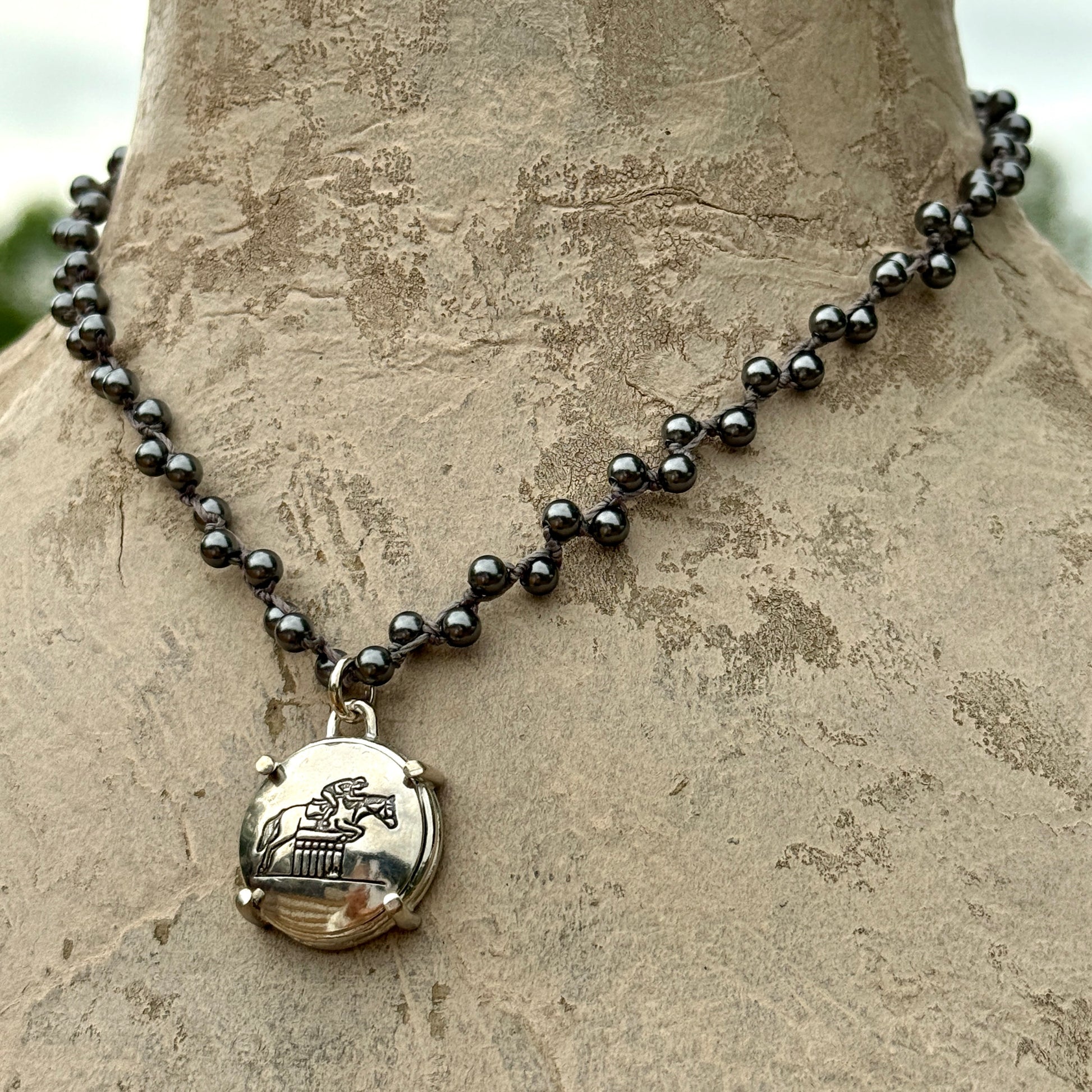 Sterling Eventing Horse Button Necklace