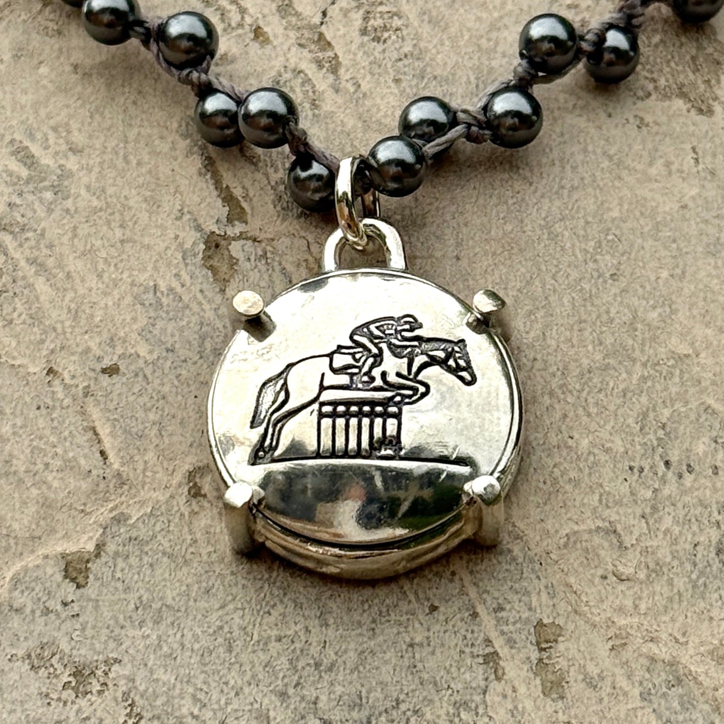 Sterling Eventing Horse Button Necklace
