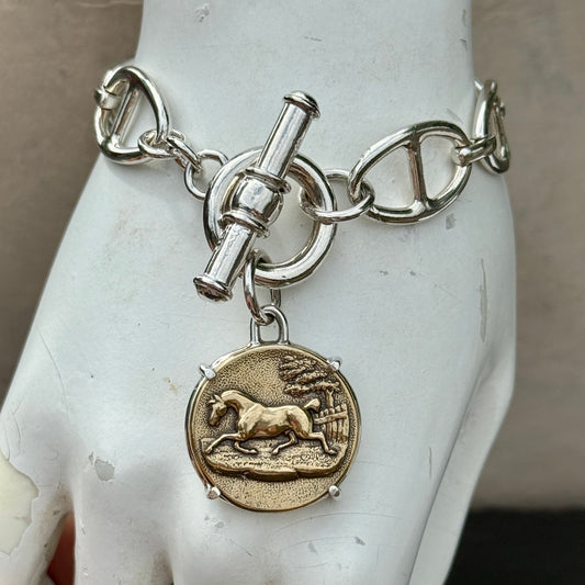 Chunky Sterling Mariner's Link Bracelet with Horse Head