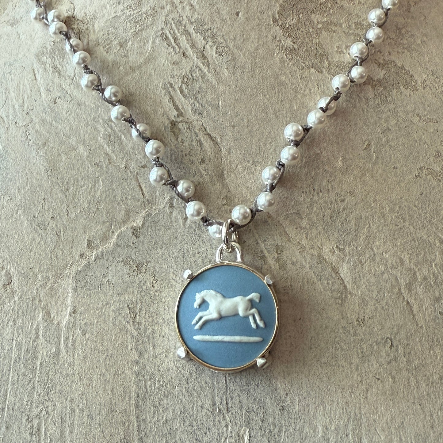 Jasperware Jumper on Pearls Necklace