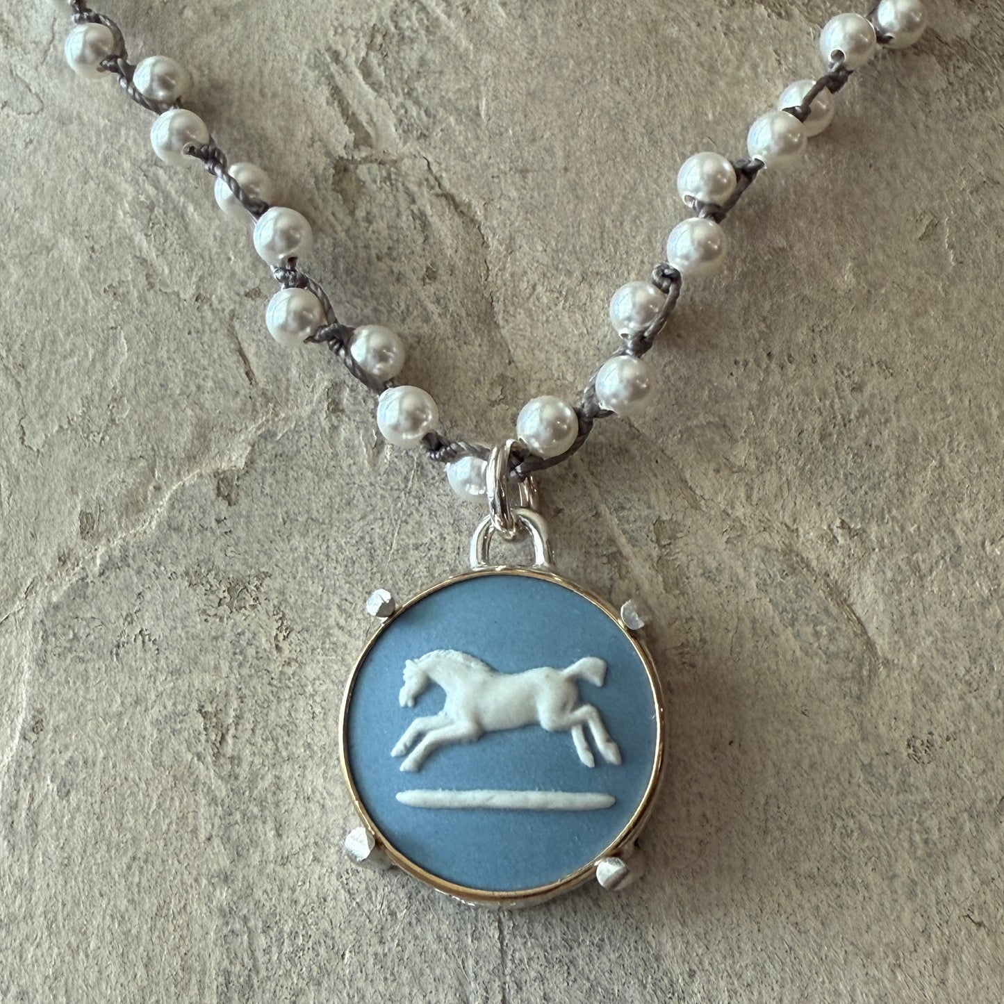 Jasperware Jumper on Pearls Necklace
