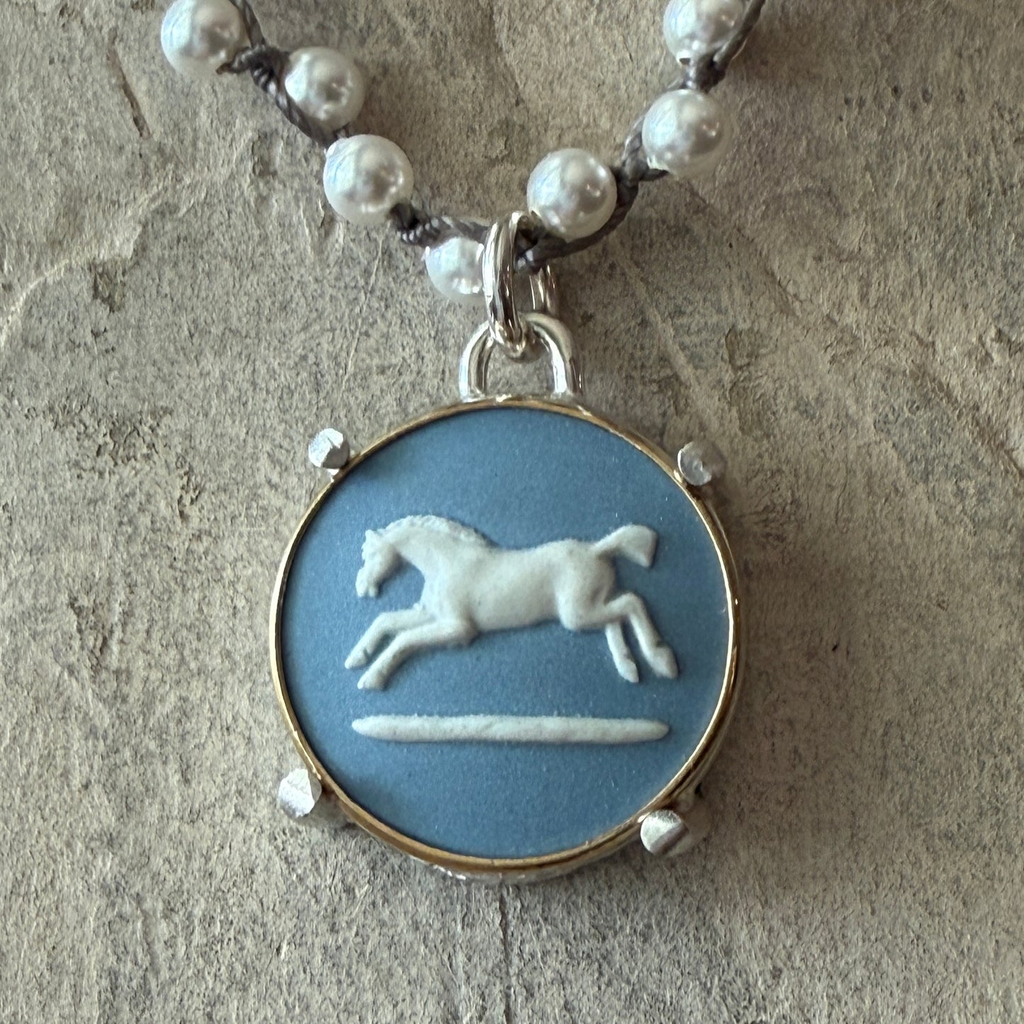 Jasperware Jumper on Pearls Necklace