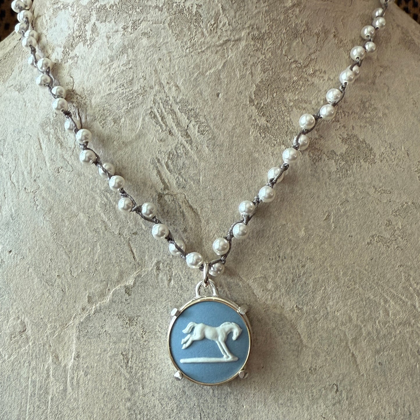Jasperware Jumper on Pearls Necklace
