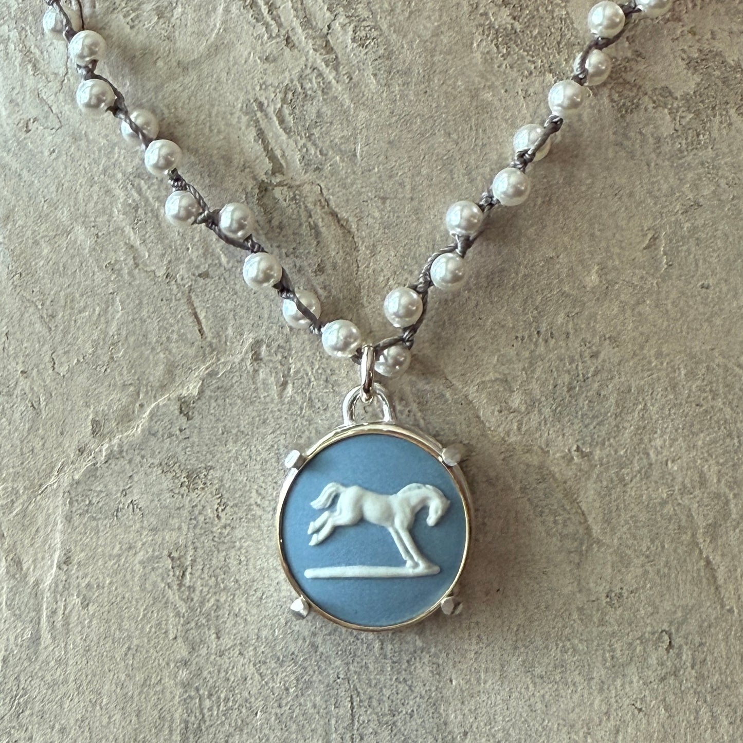 Jasperware Jumper on Pearls Necklace