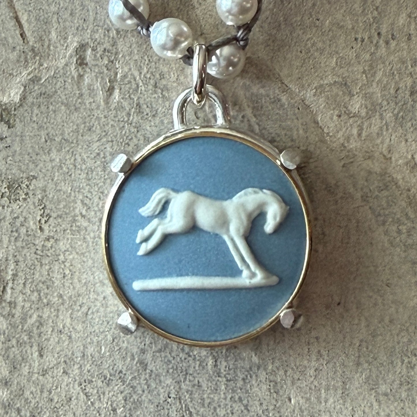 Jasperware Jumper on Pearls Necklace