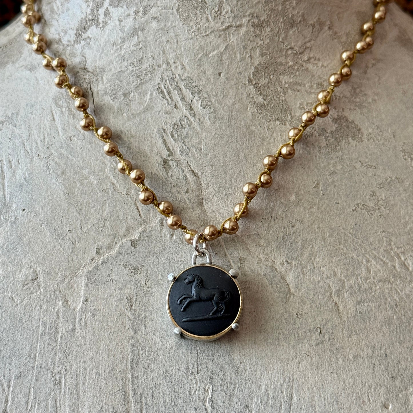 Jasperware Jumper on Pearls Necklace