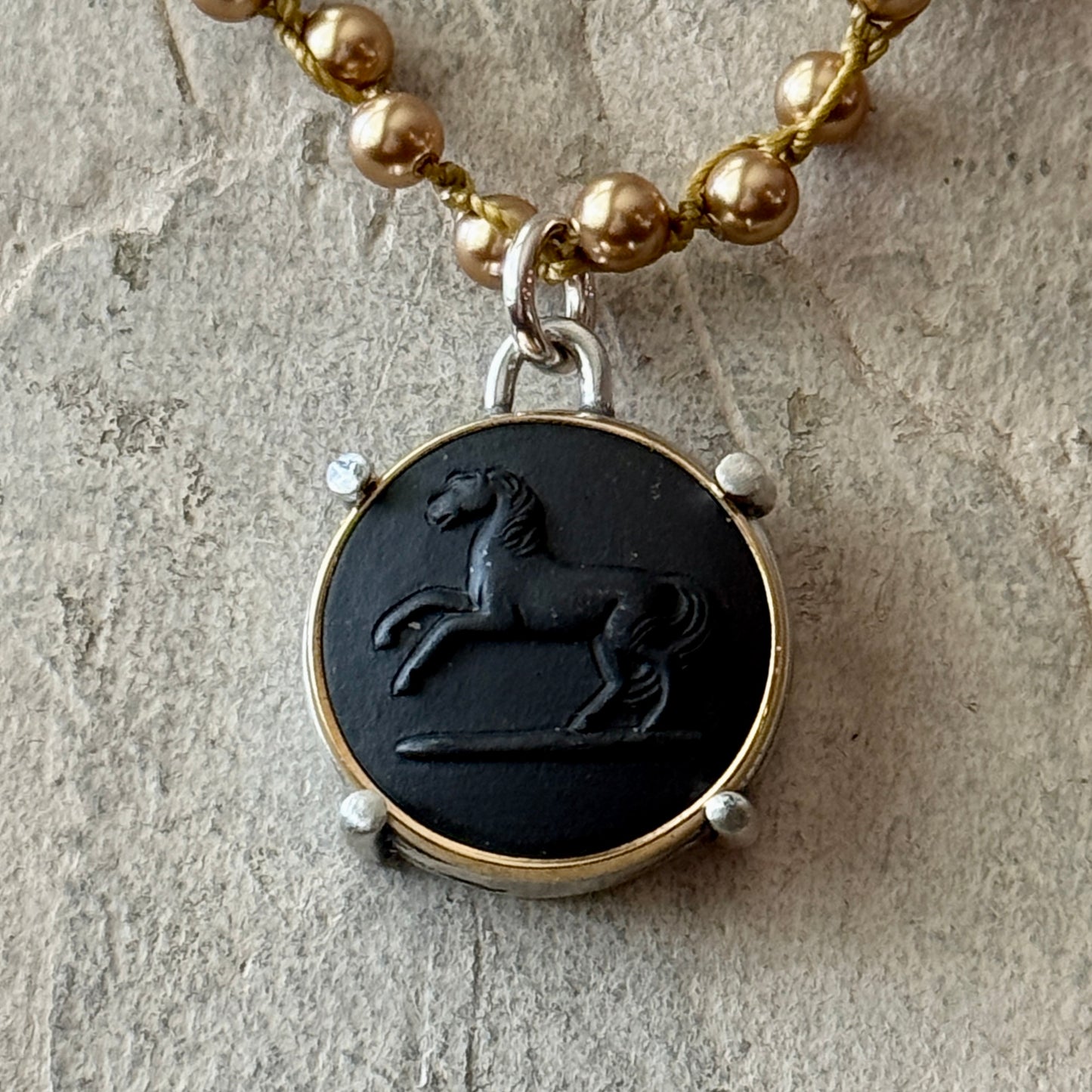 Jasperware Jumper on Pearls Necklace