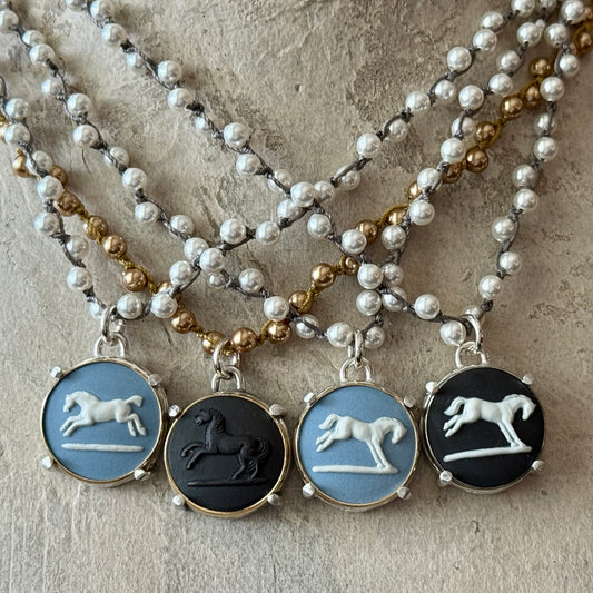 Jasperware Jumper on Pearls Necklace
