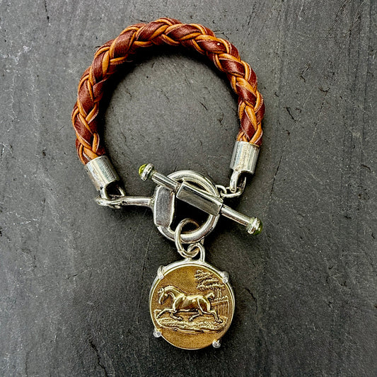 Braided Leather Bracelet with Sterling Snaffle Toggle