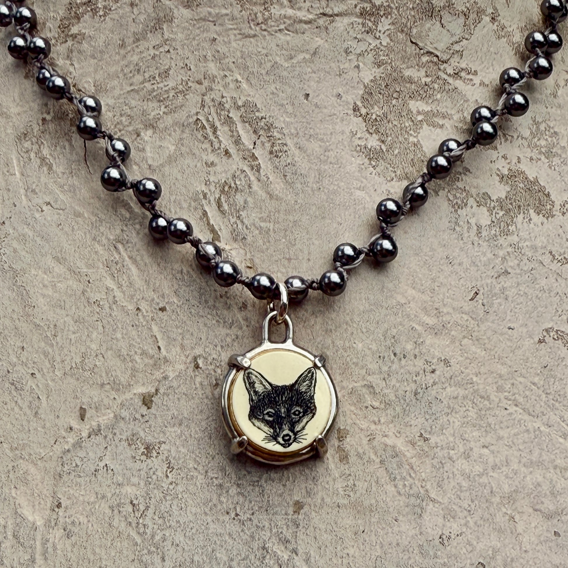 Little Lovely Scrimshaw Fox Mask Necklace
