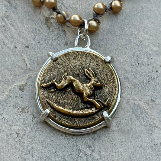Large Hopping Hare Button Necklace