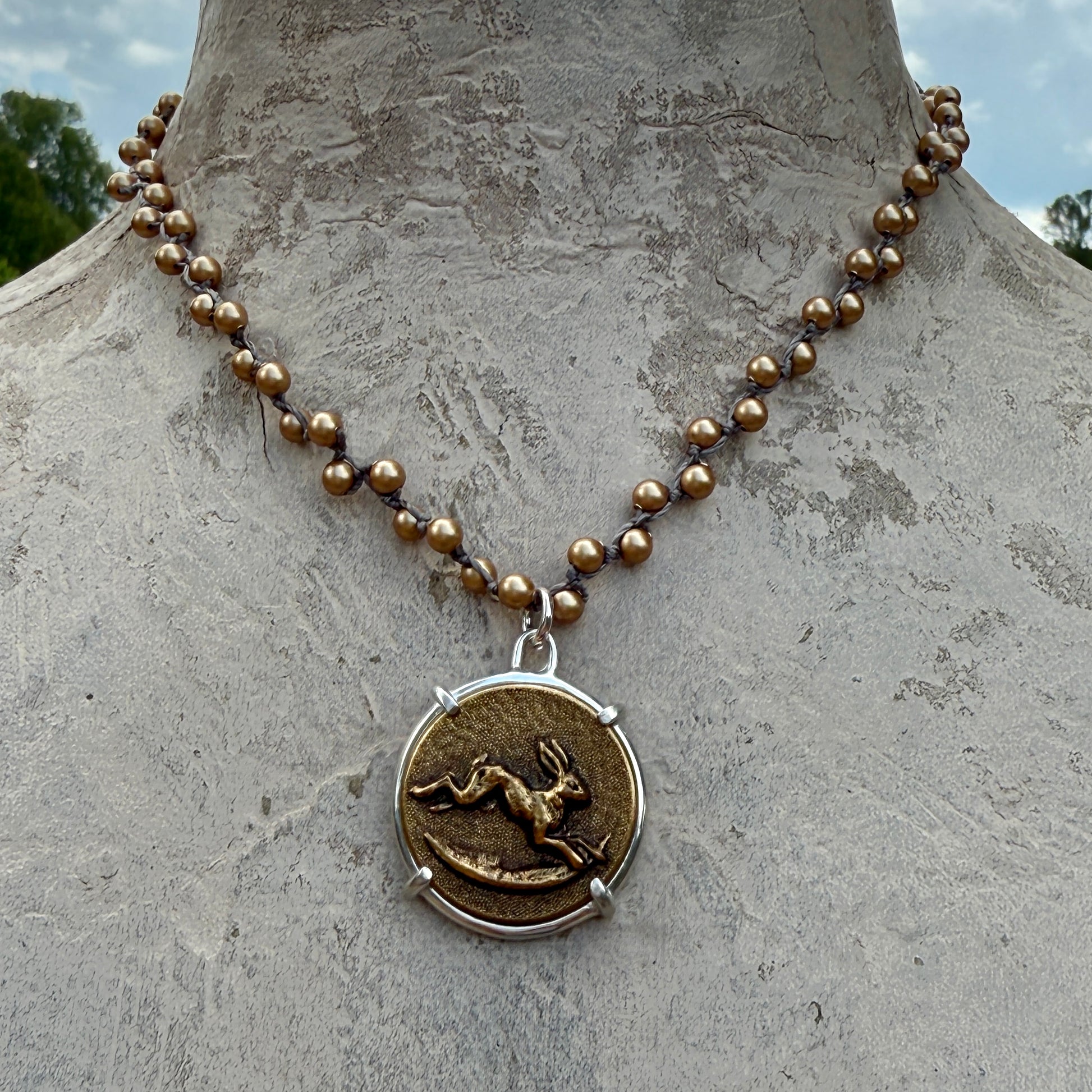 Large Hopping Hare Button Necklace