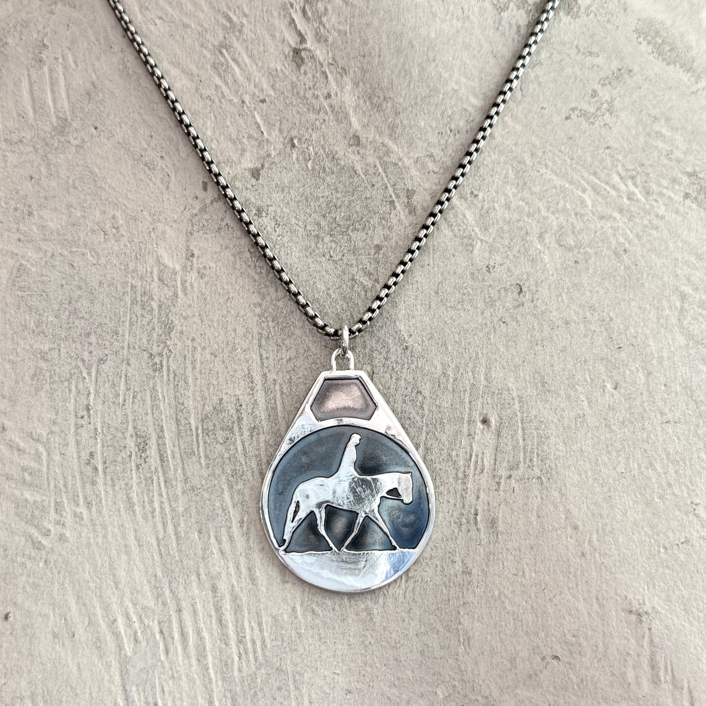 Sterling Horse and Rider Silhouette on Sterling Chain