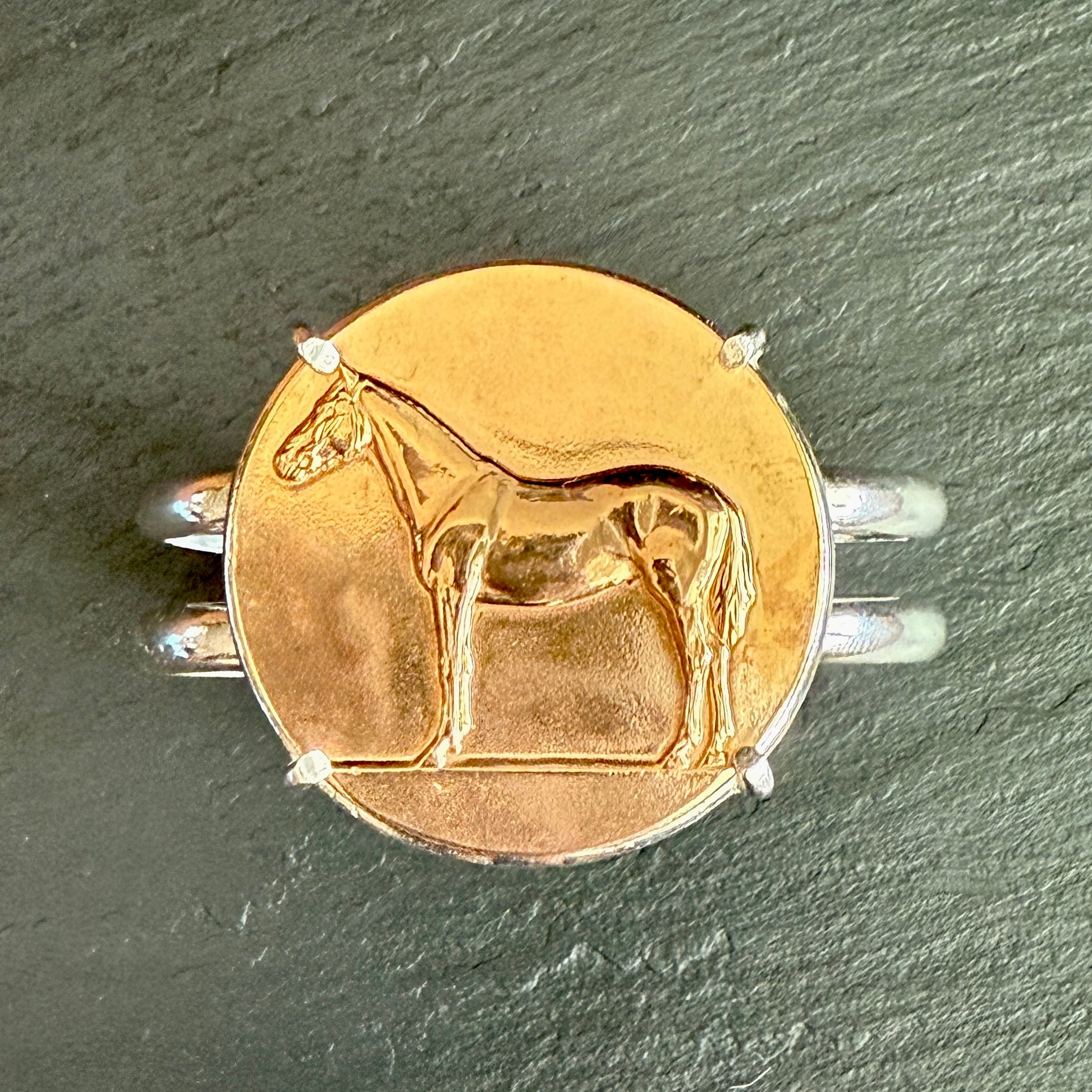 1927 Vintage Bronze and Sterling Horse Bracelet