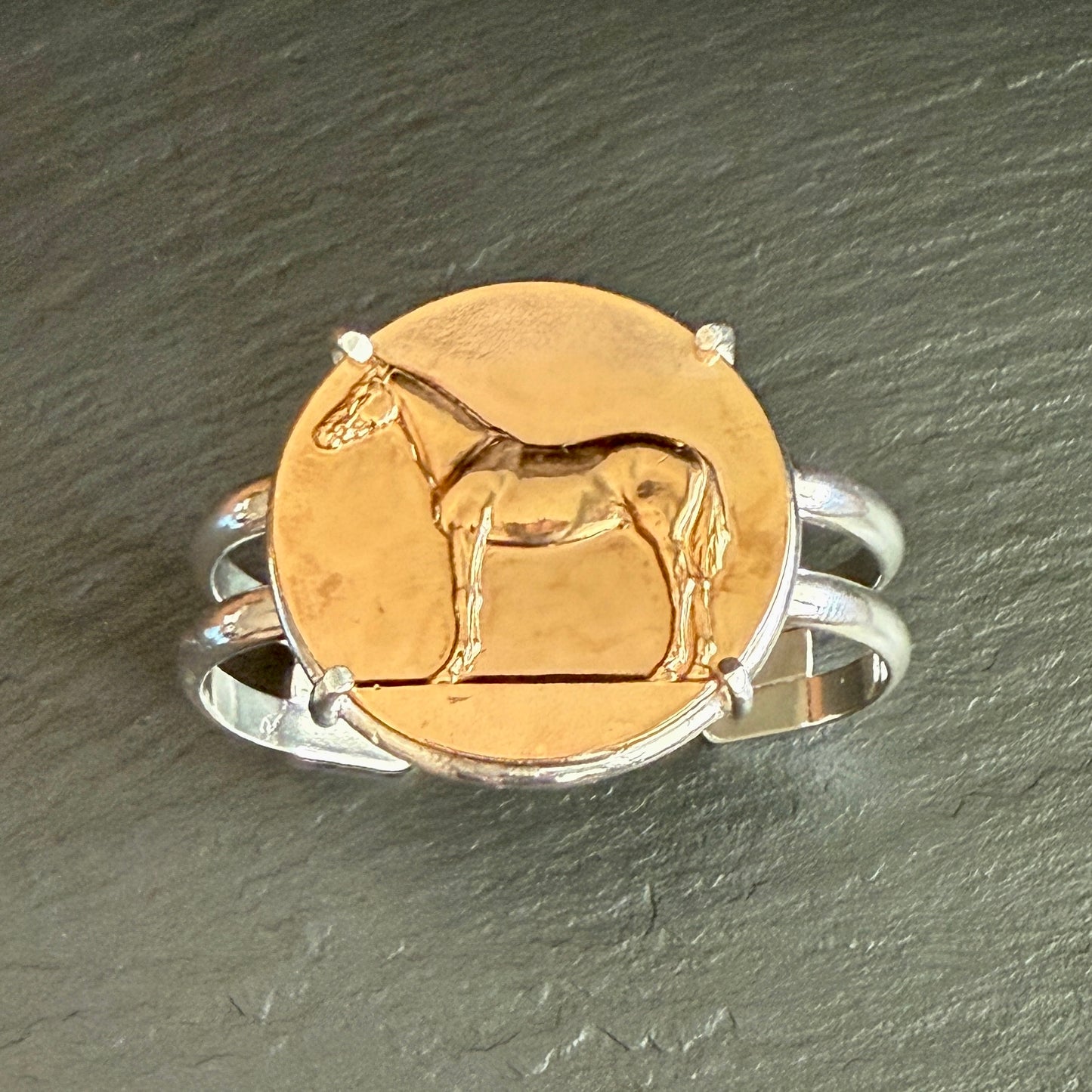 1927 Vintage Bronze and Sterling Horse Bracelet