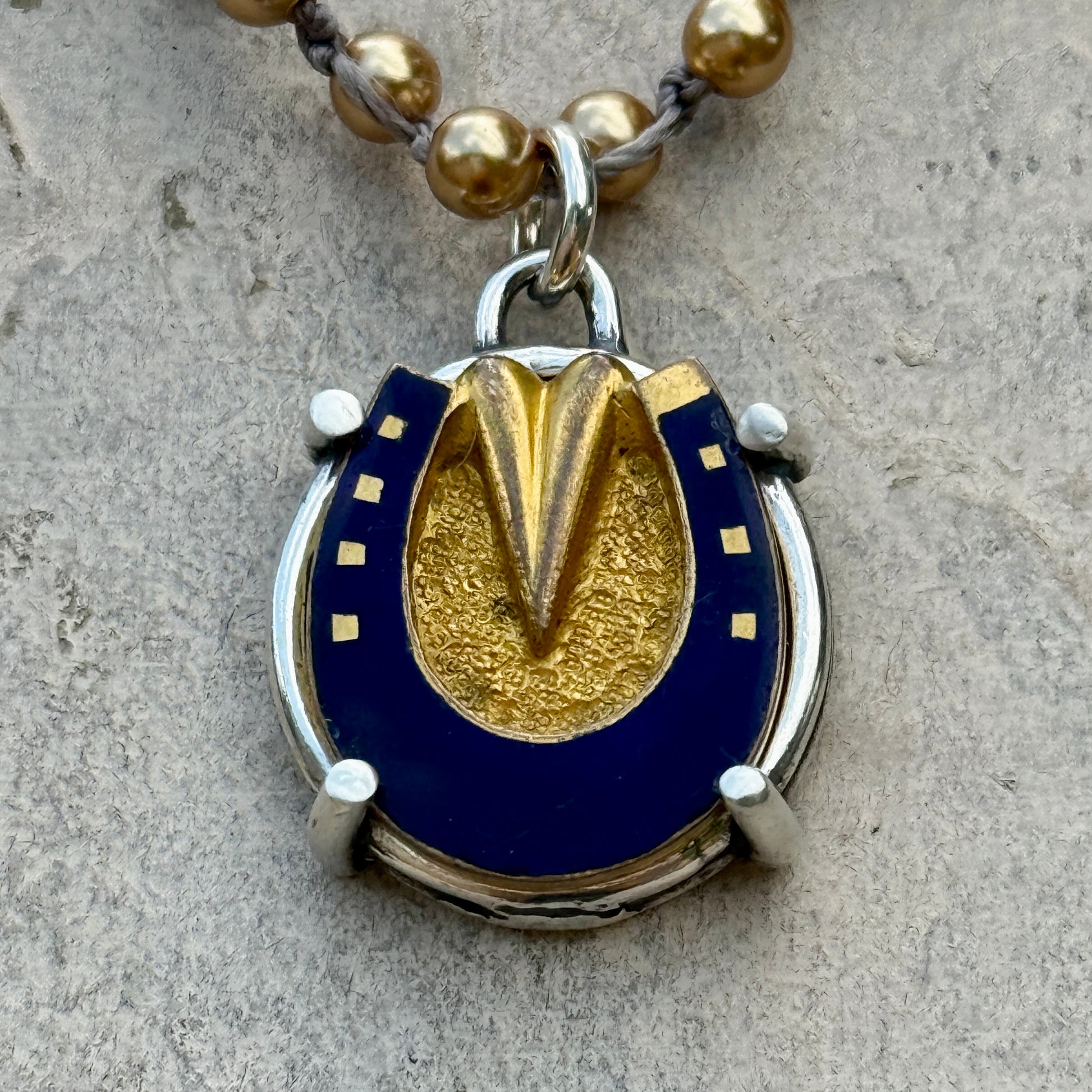 Gilded Enamel Horseshoe Necklace