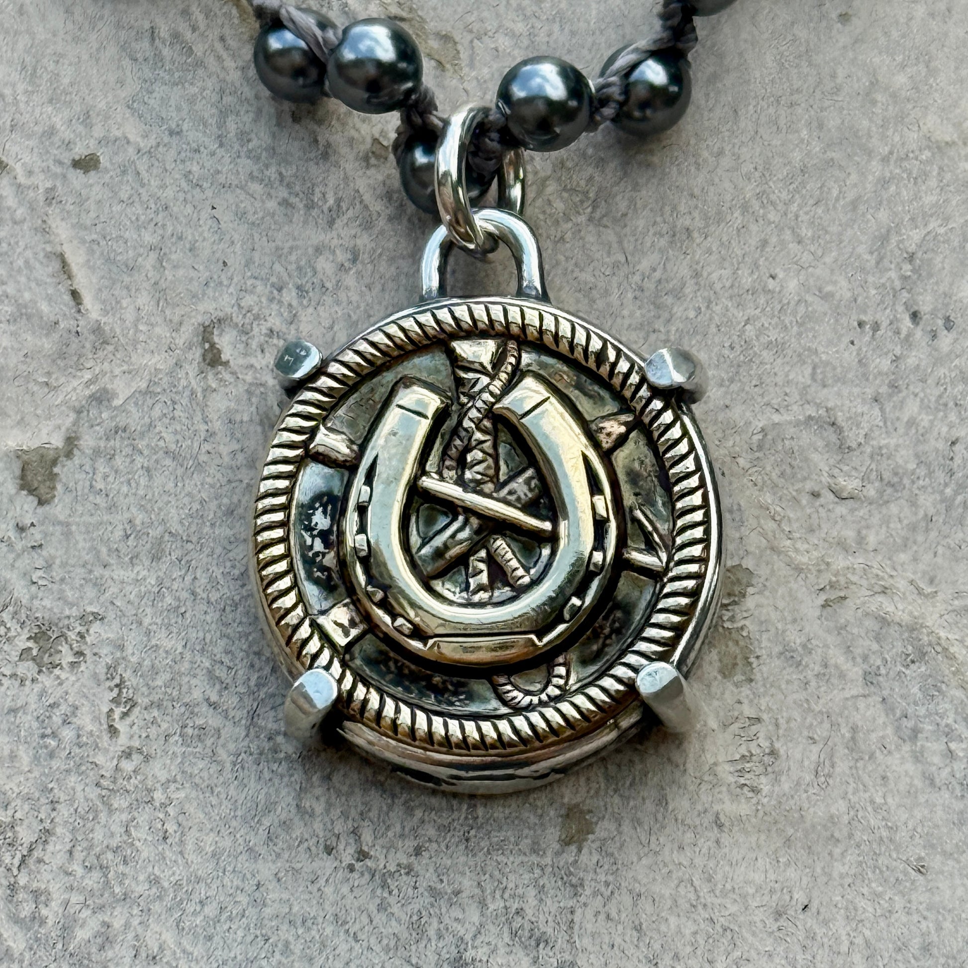 Brass Horseshoe Button Necklace
