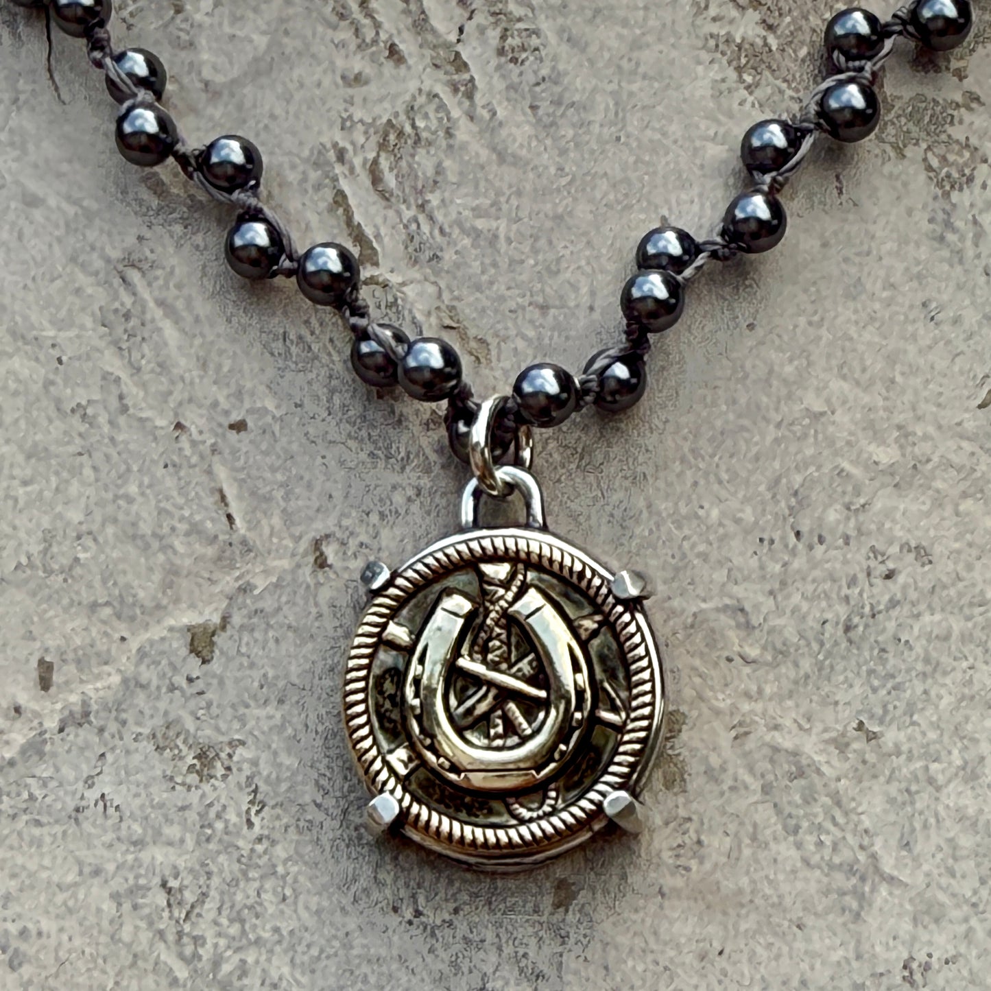Brass Horseshoe Button Necklace